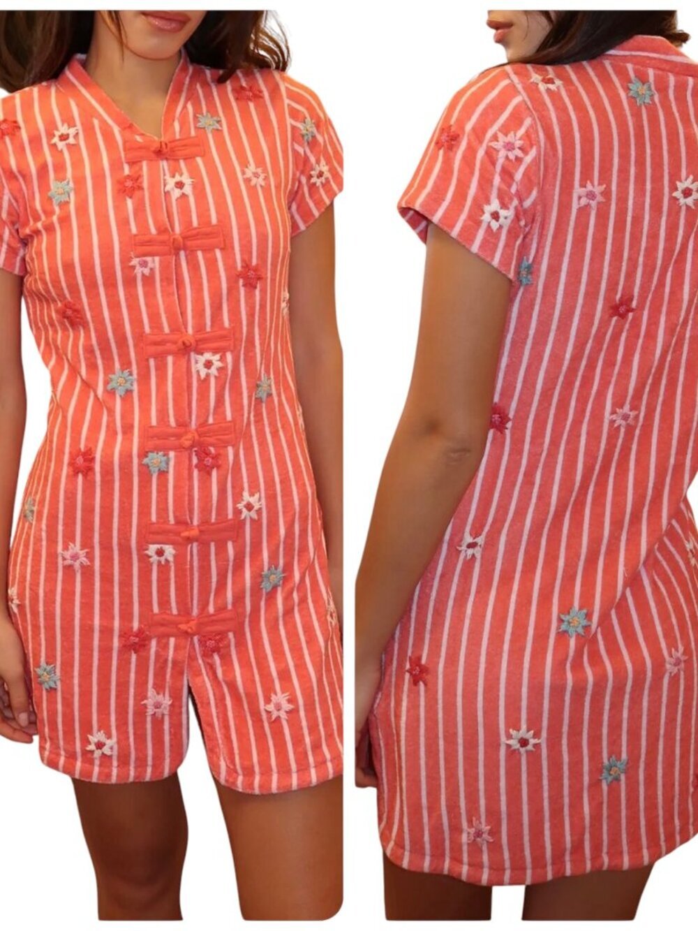 Tach Almudena Terry Dress M Coral Embroidered Stripe Mini NWT